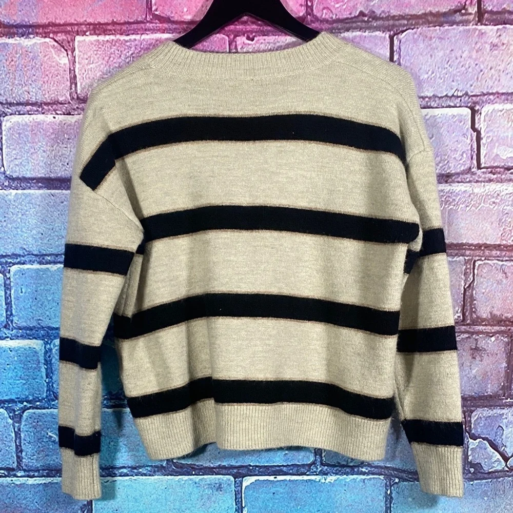 Splendid Striped Cardigan Sweater Beige Black Size Small Button Front Knit Soft